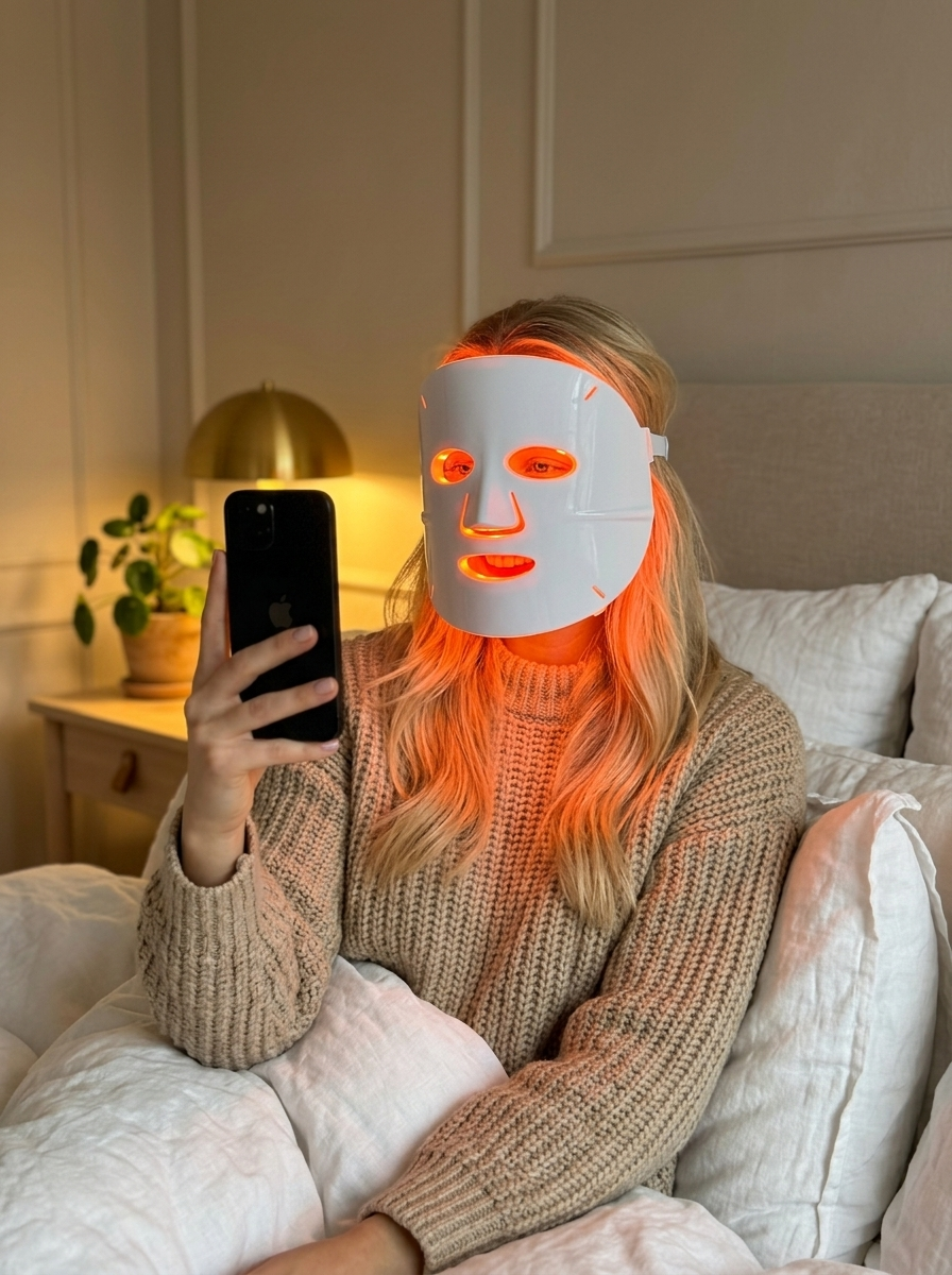 GlowFace UGC - mask på i sängen