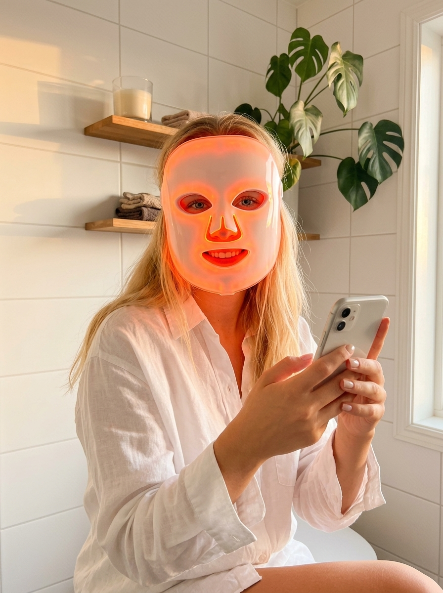 GlowFace UGC - mask på i badrummet
